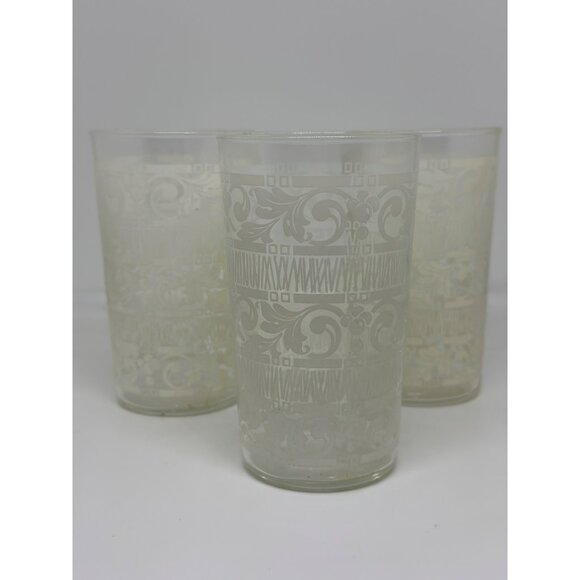 VTG Anchor Hocking White Mist Glass Tumblers | Set of 3, Floral & Scroll Pattern - Picture 2 of 8